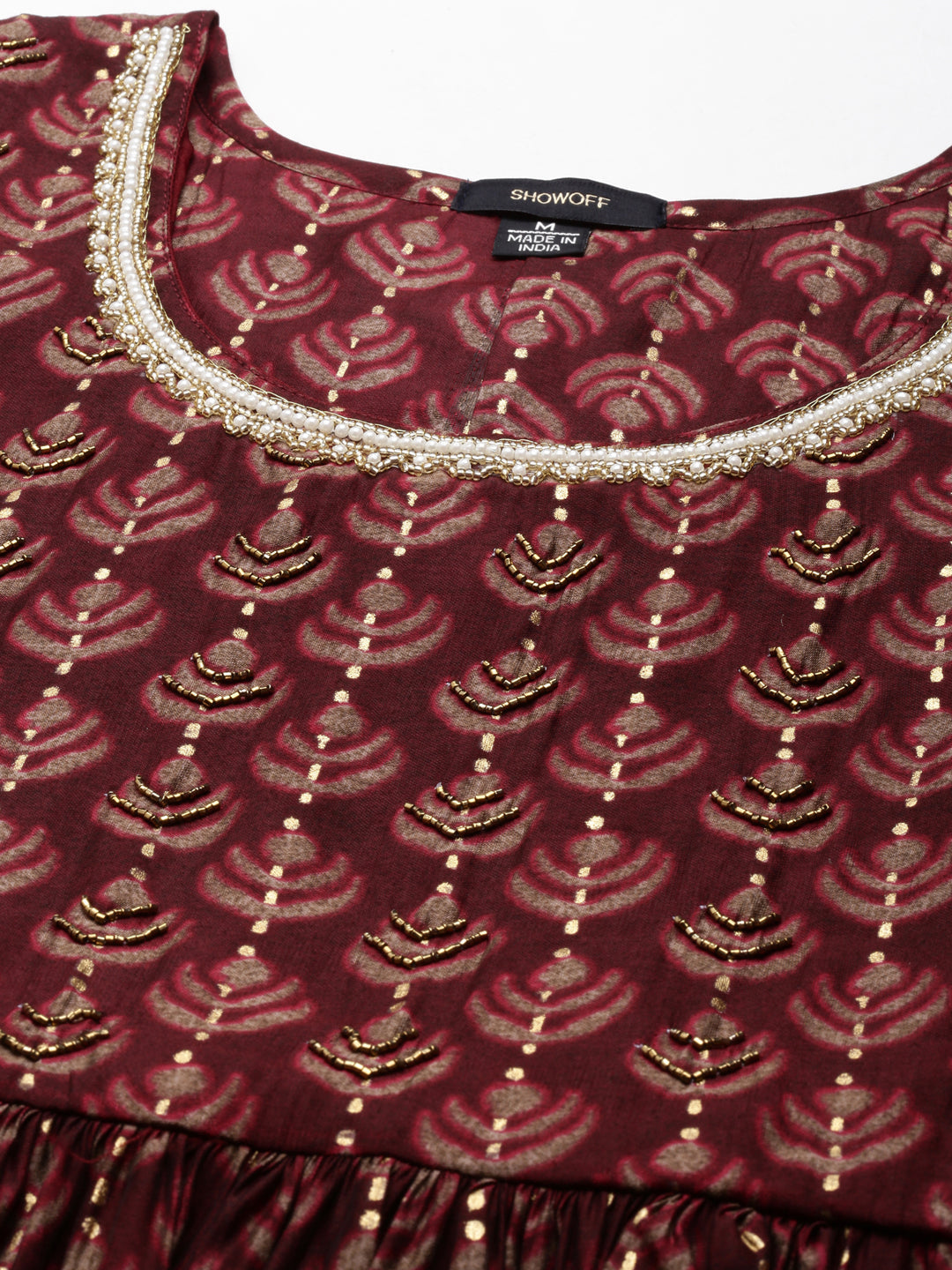 Women's Burgundy Printed Kurta Set