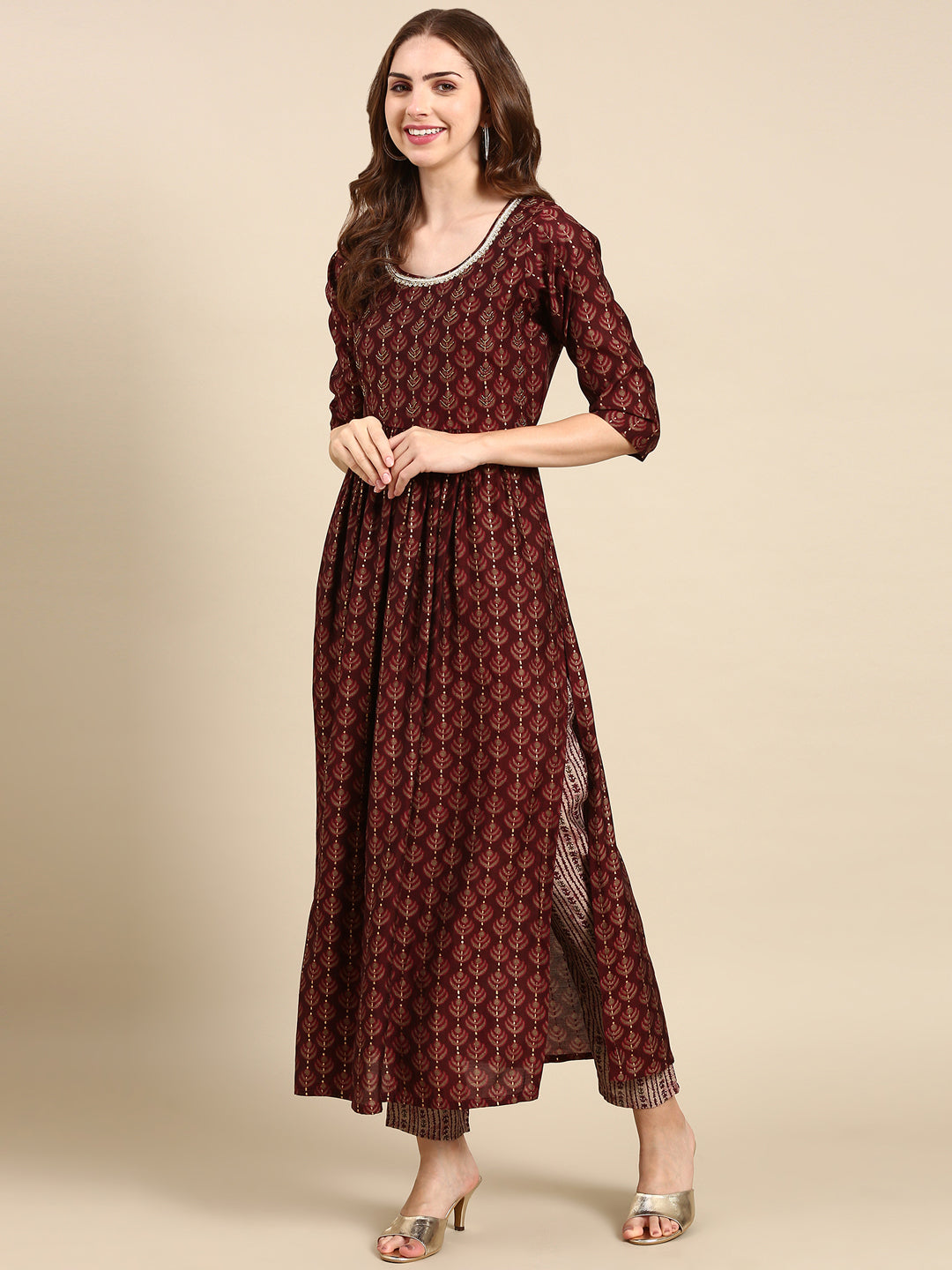 Women's Burgundy Printed Kurta Set