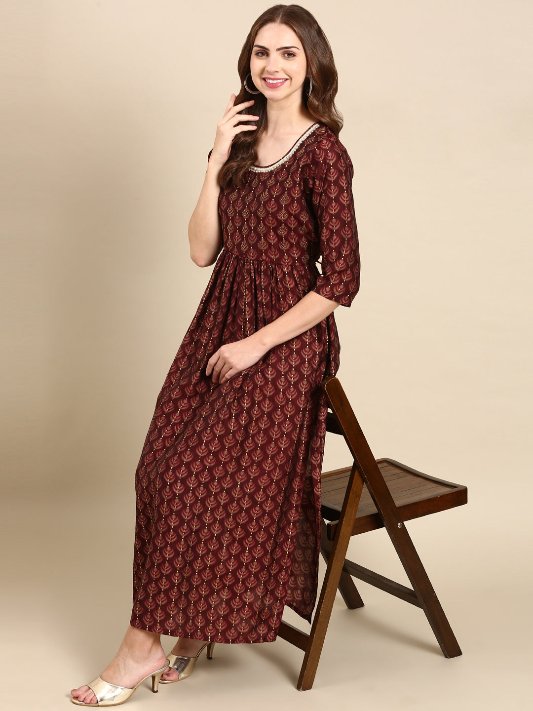 Women's Burgundy Printed Kurta Set