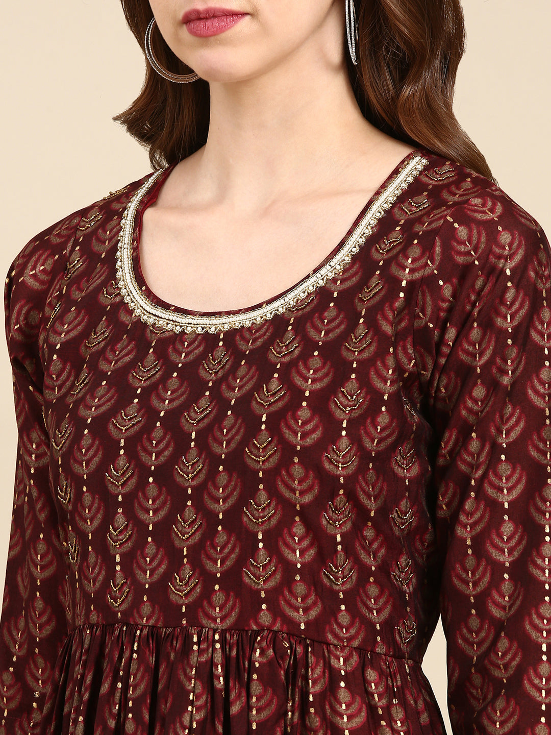 Women's Burgundy Printed Kurta Set