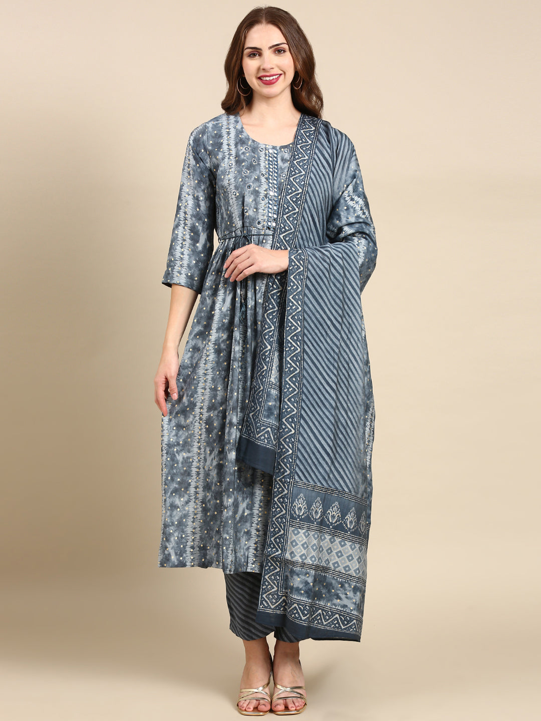 Women's Grey Printed Kurta Set