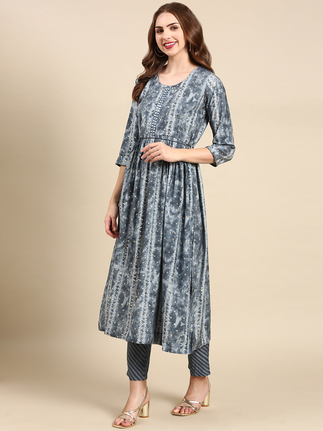 Women's Grey Printed Kurta Set