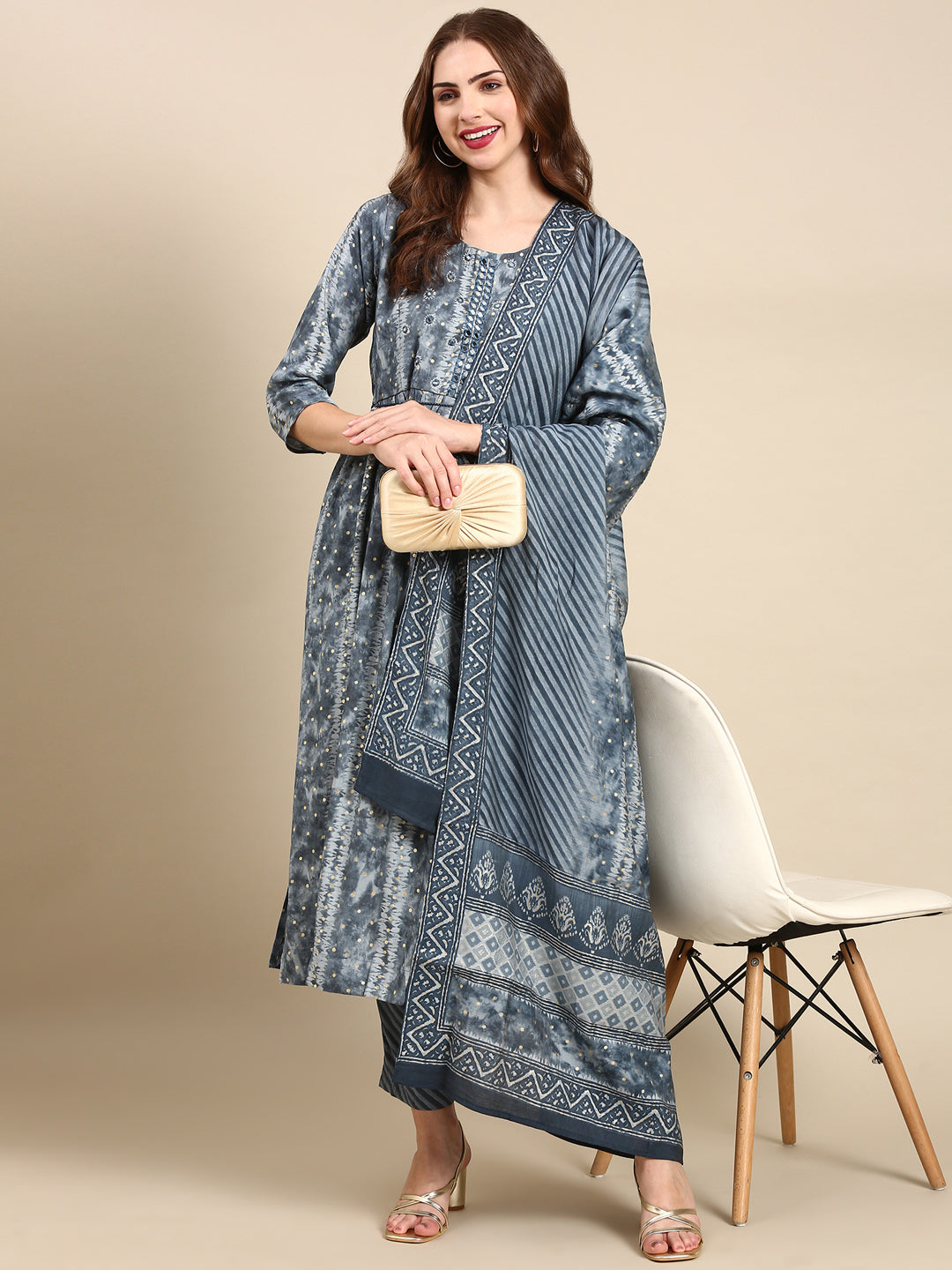 Women's Grey Printed Kurta Set