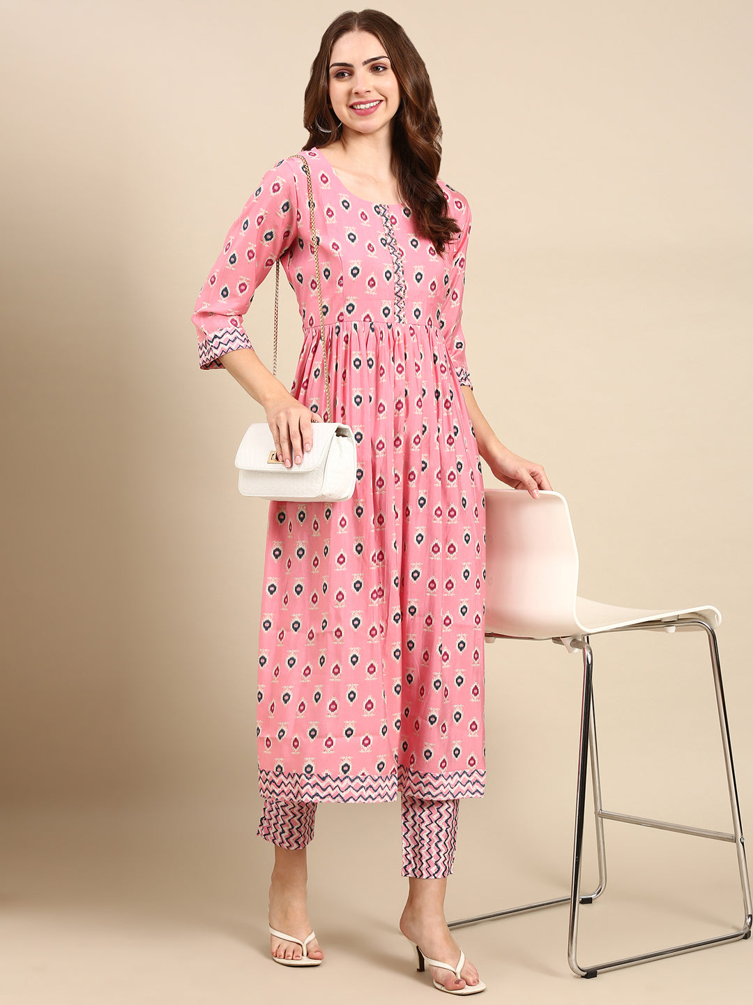 Women's Pink Printed Kurta Set