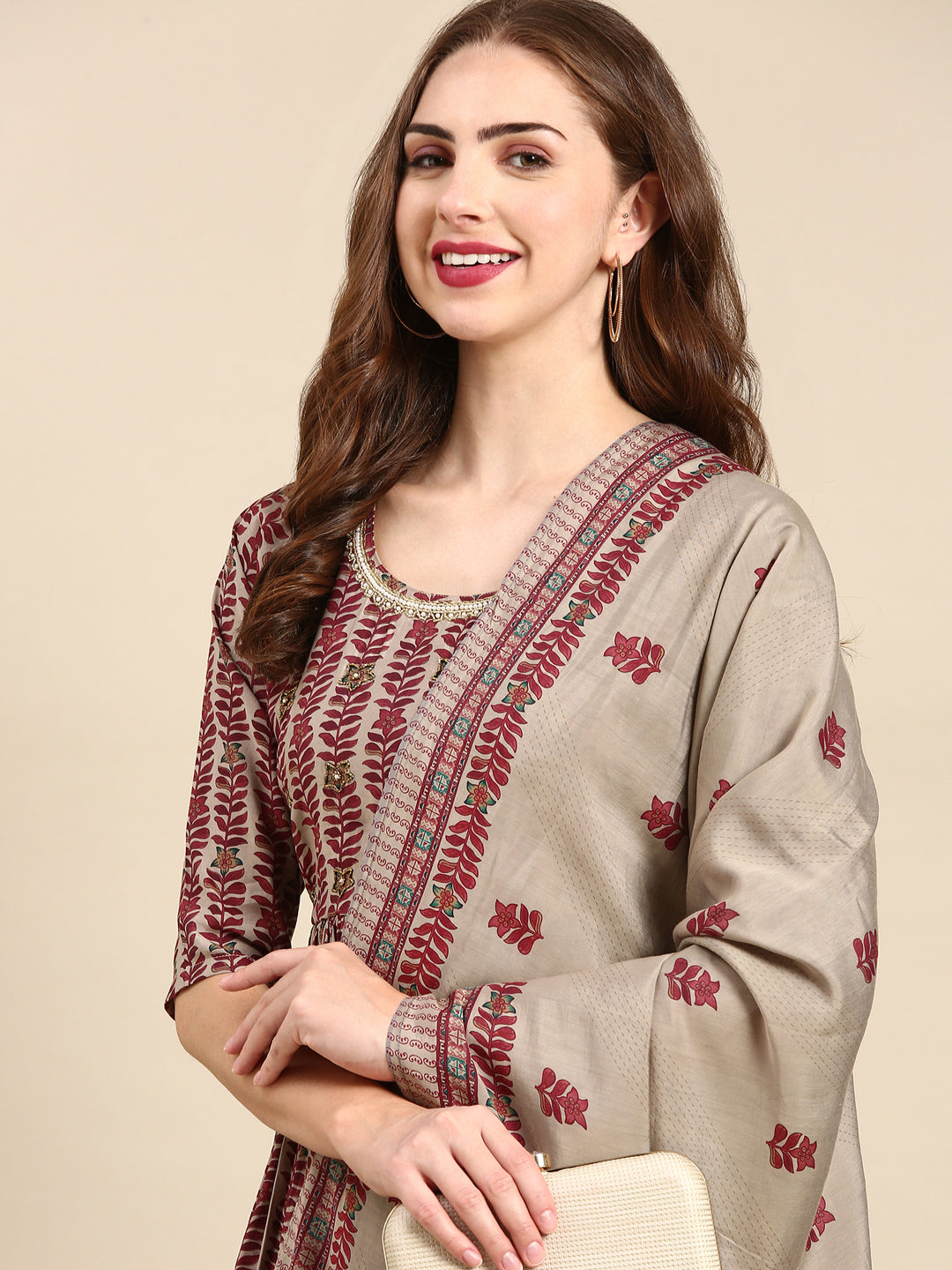 Women's Maroon Printed Kurta Set