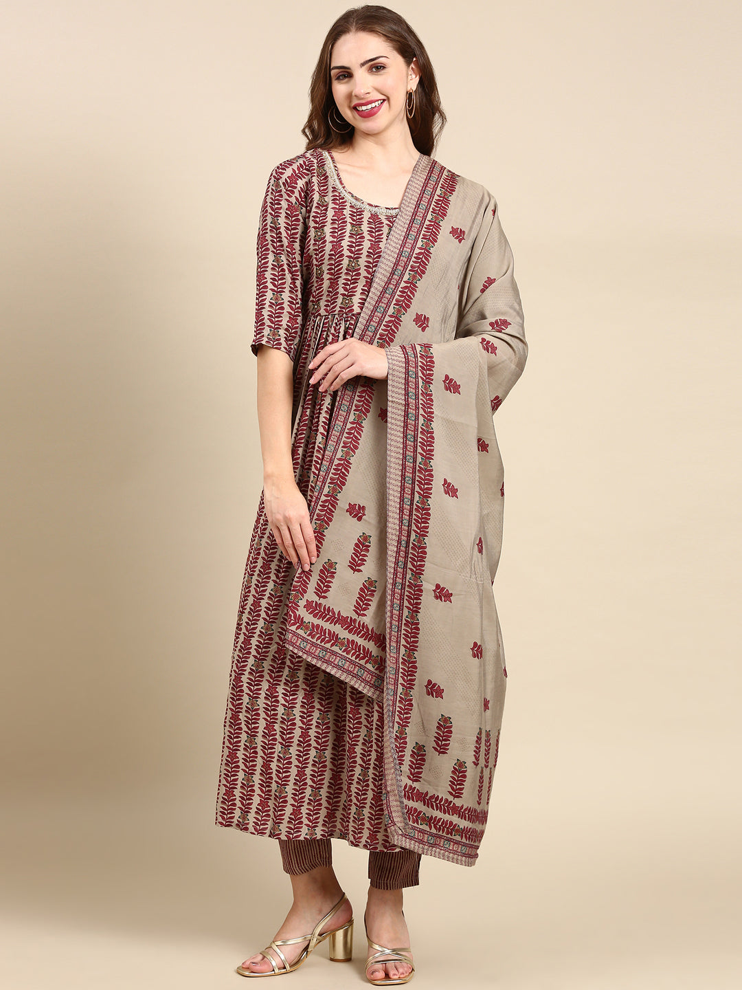 Women's Maroon Printed Kurta Set