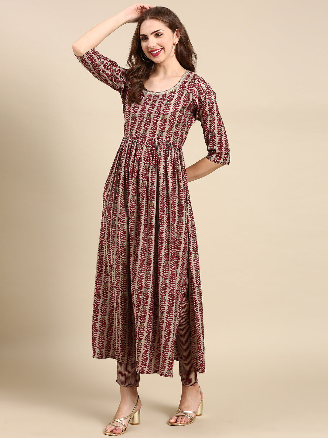 Women's Maroon Printed Kurta Set