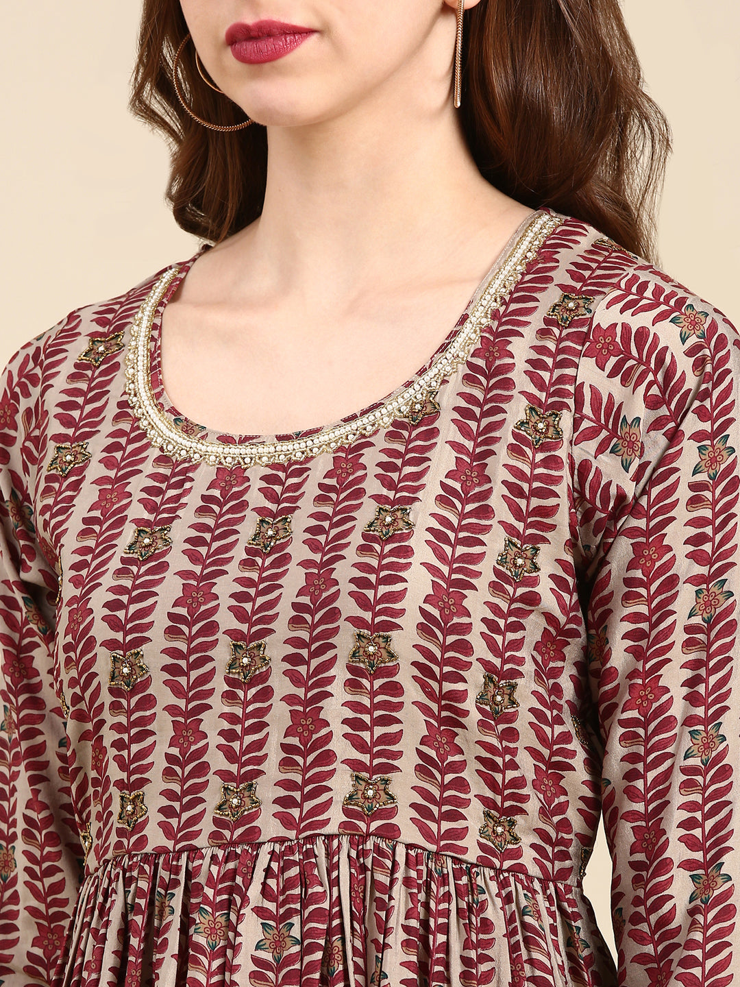 Women's Maroon Printed Kurta Set