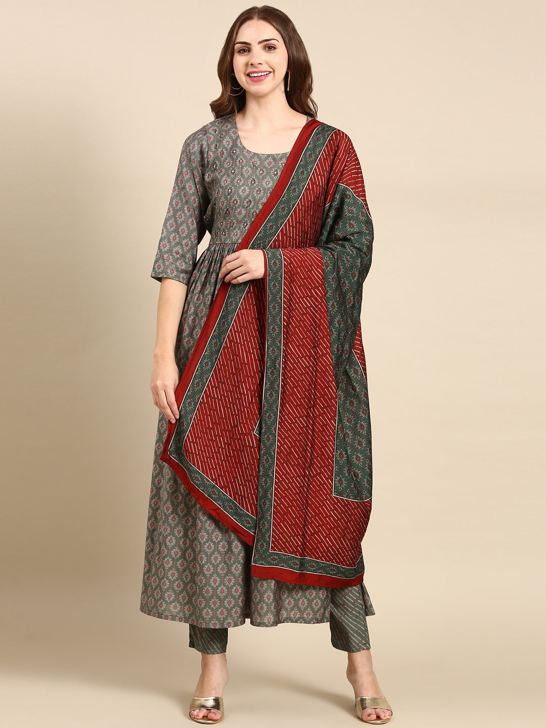 Women's Green Printed Kurta Set