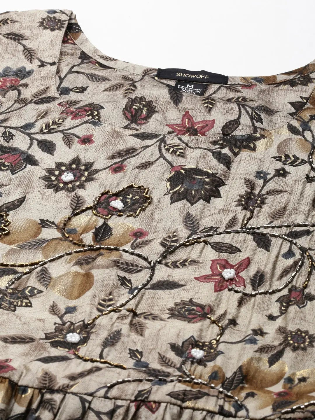 Women's Taupe Floral Anarkali Kurta