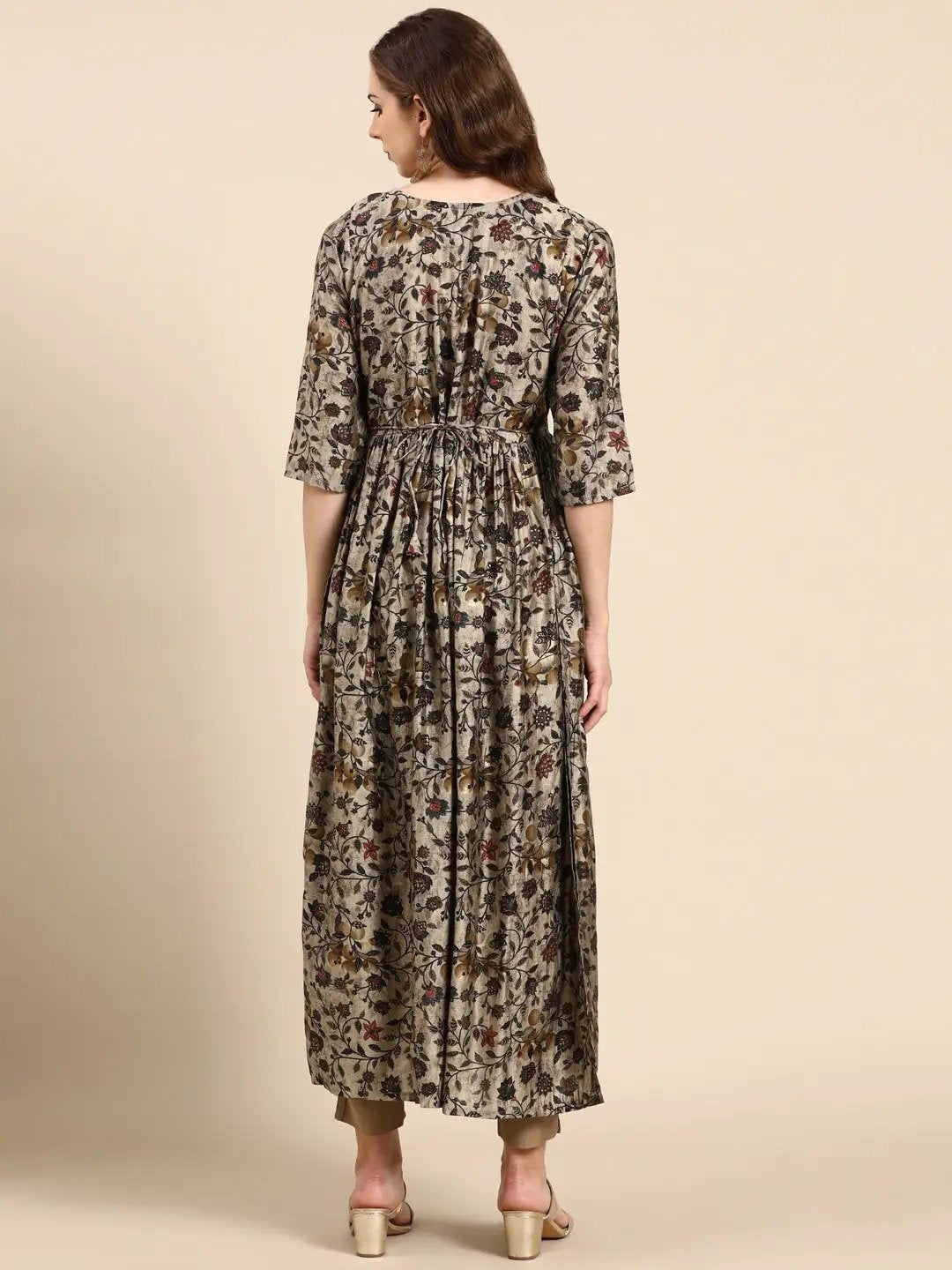 Women's Taupe Floral Anarkali Kurta