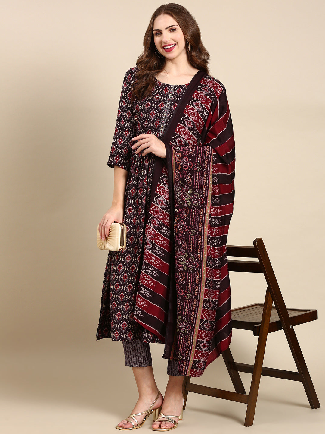 Women's Purple Printed Kurta Set