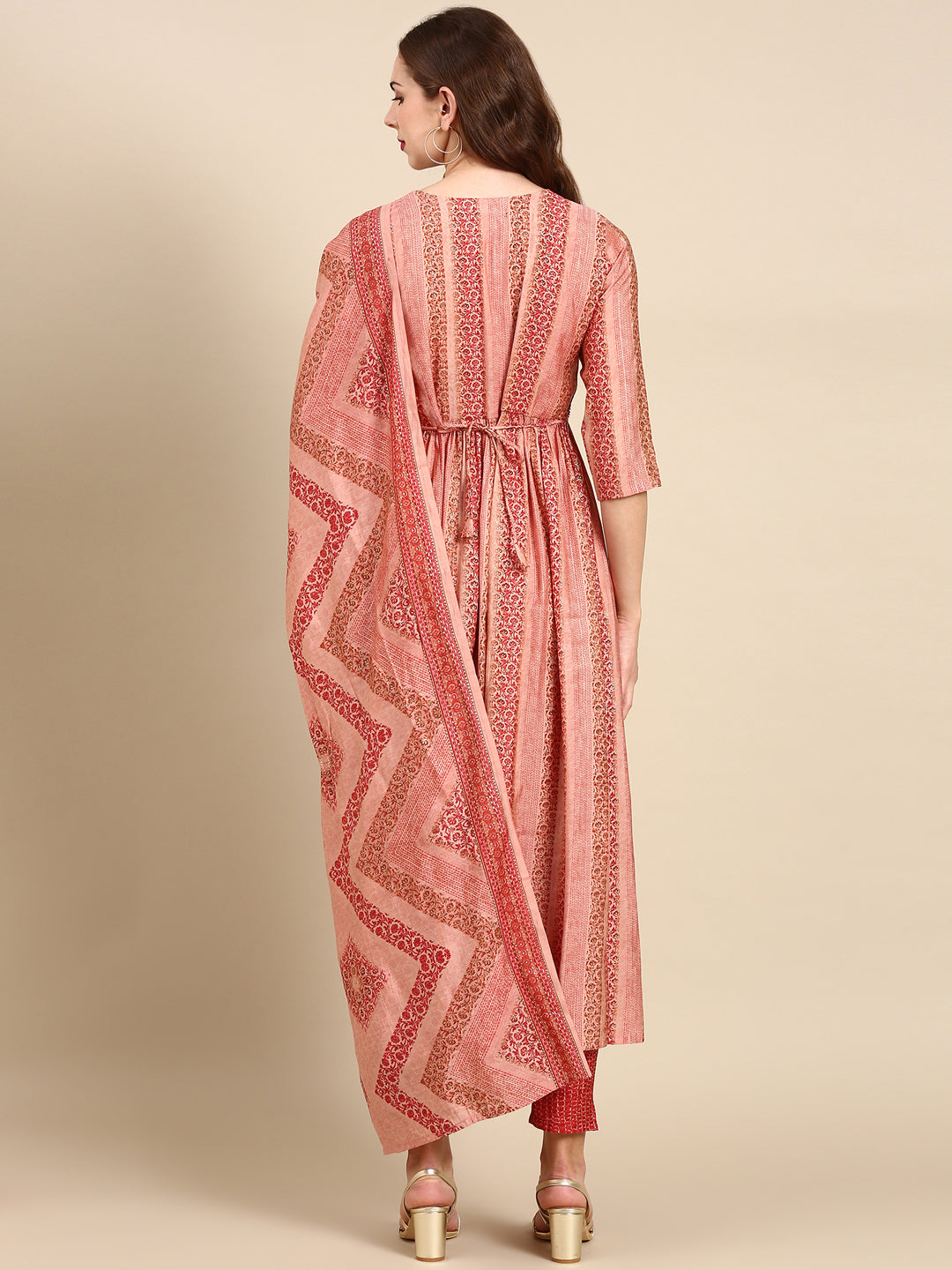 Women's Peach Printed Kurta Set