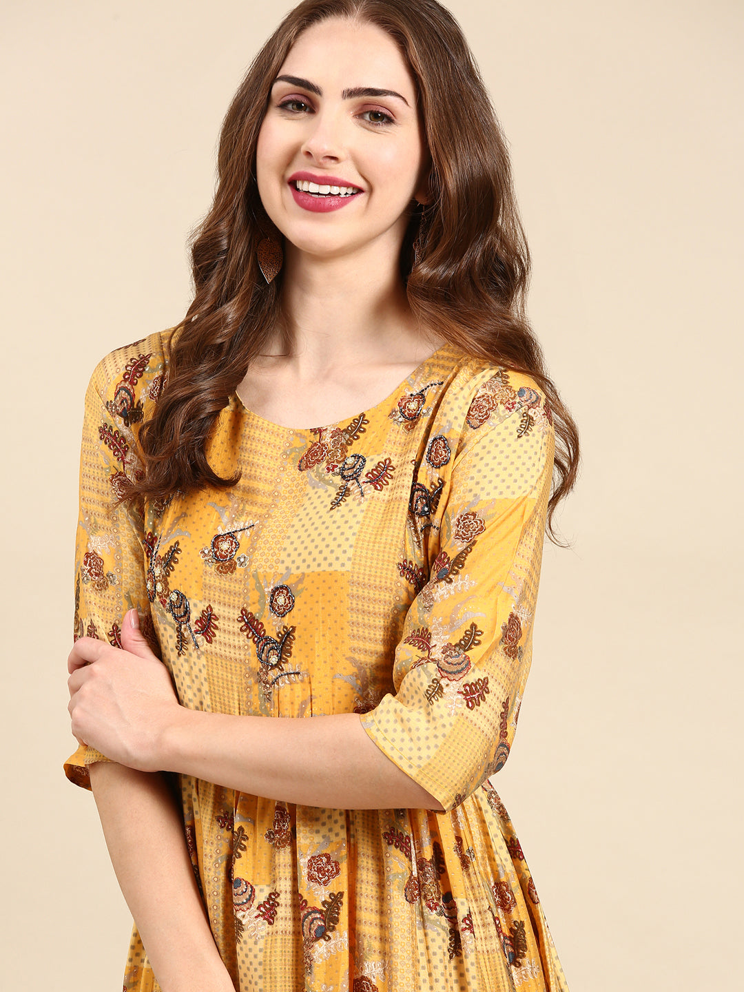 Women's Mustard Printed Kurta Set