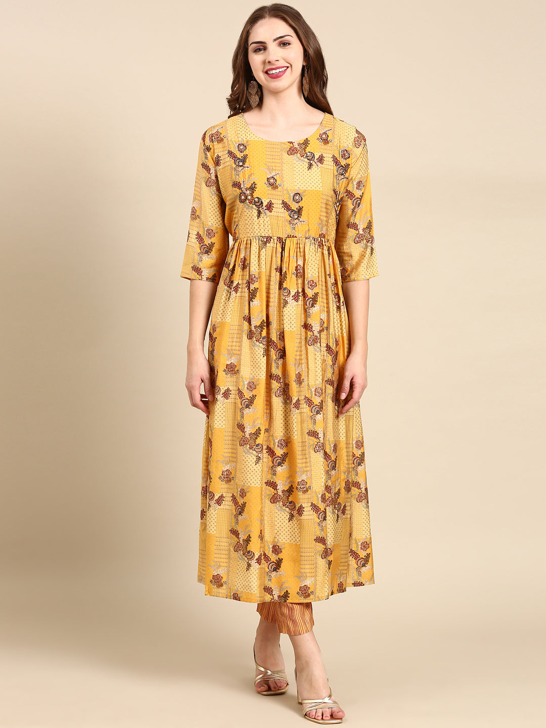 Women's Mustard Printed Kurta Set