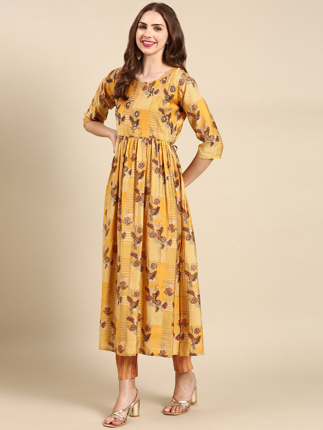 Women's Mustard Printed Kurta Set