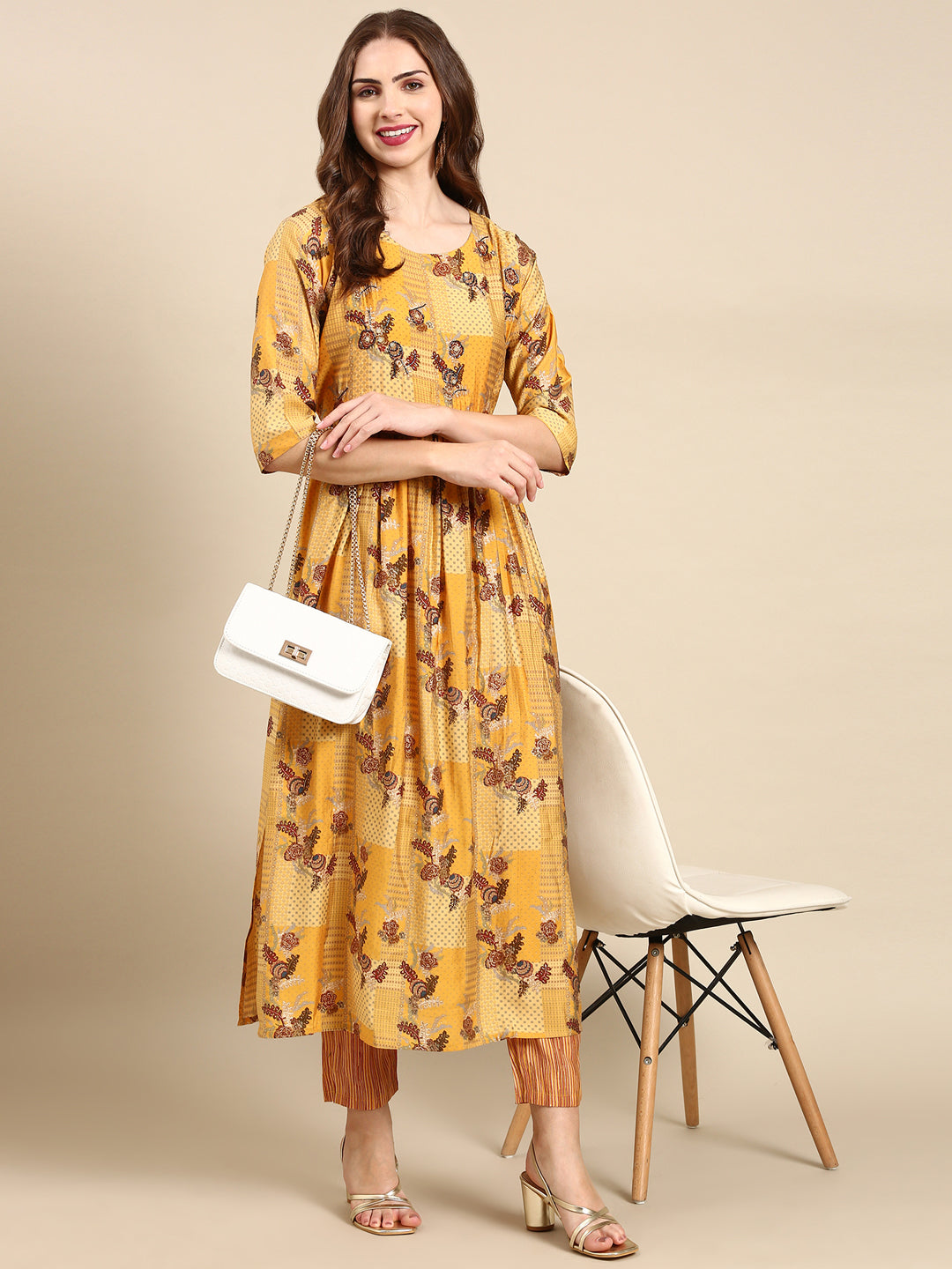 Women's Mustard Printed Kurta Set