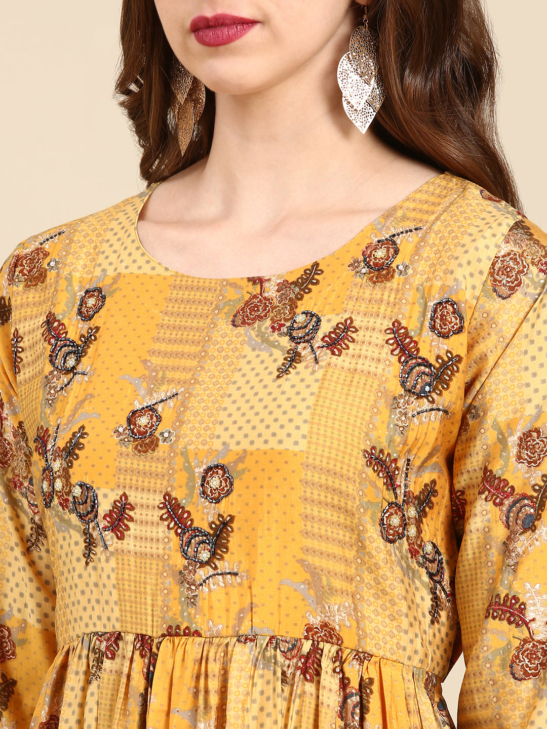 Women's Mustard Printed Kurta Set