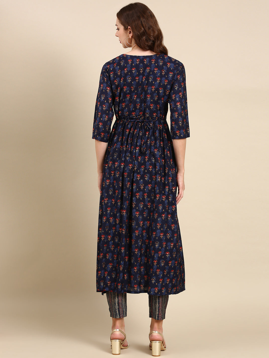 Women's Navy Blue Printed Kurta Set