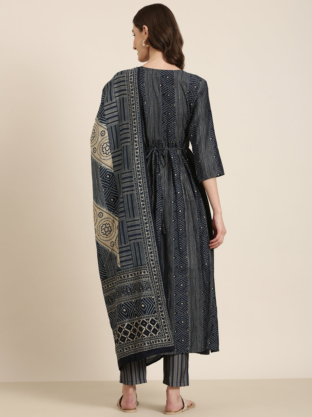 Women Navy Blue Printed Kurta Set