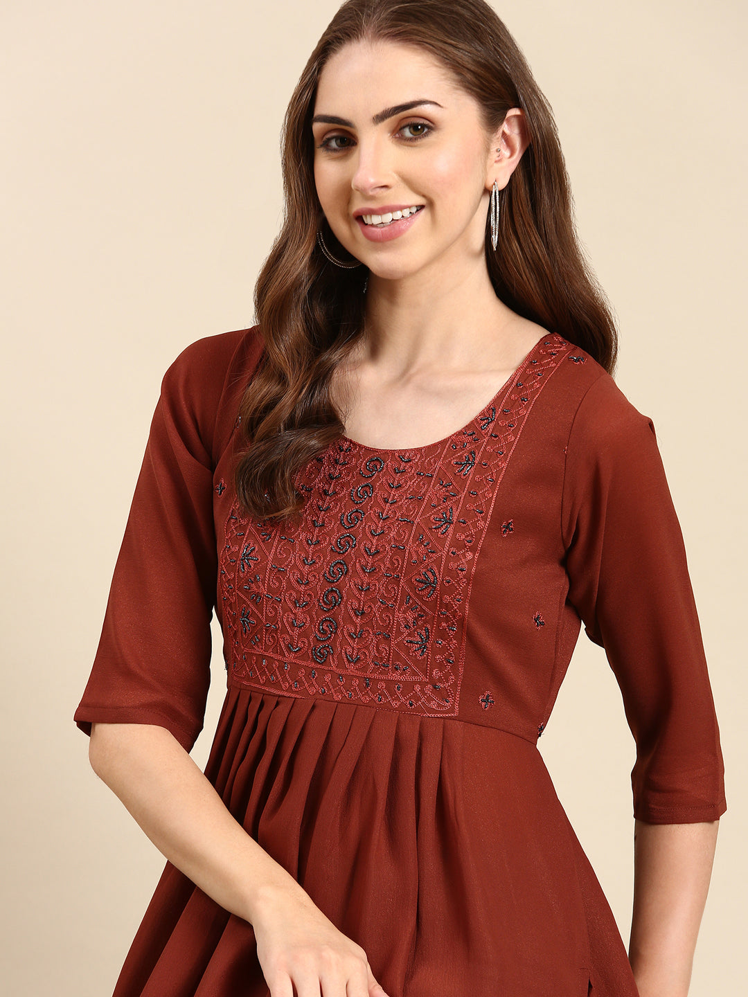 Women's Brown Embellished Anarkali Kurta