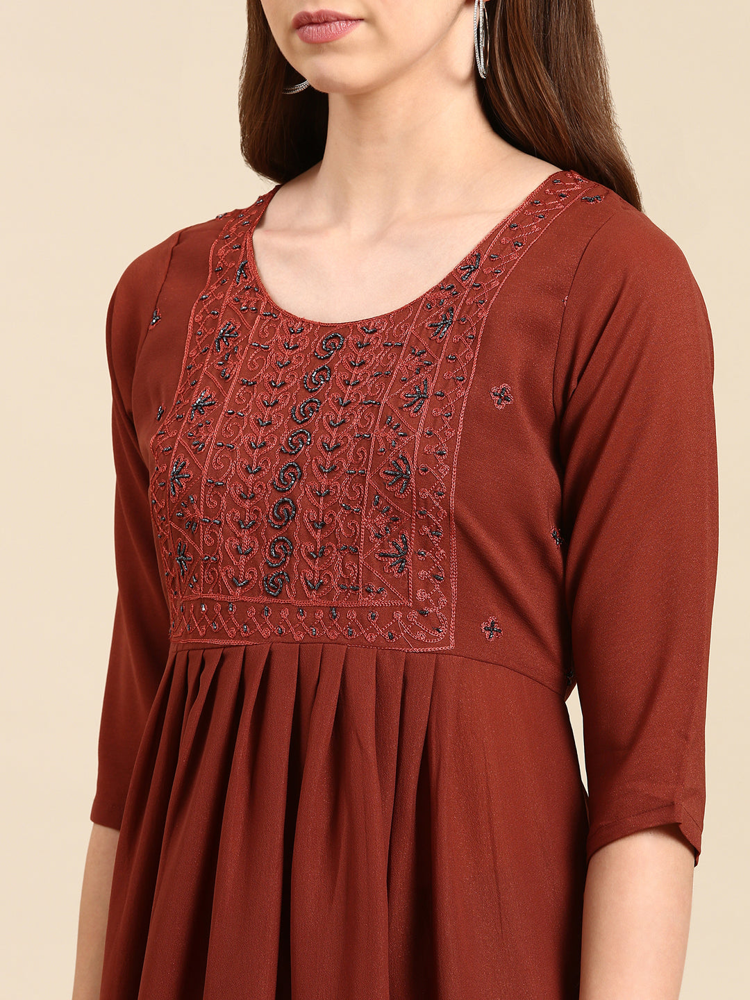 Women's Brown Embellished Anarkali Kurta