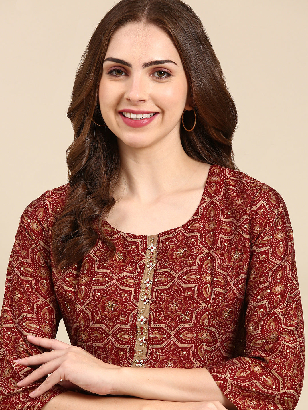 Women's Maroon Printed Kurta Set