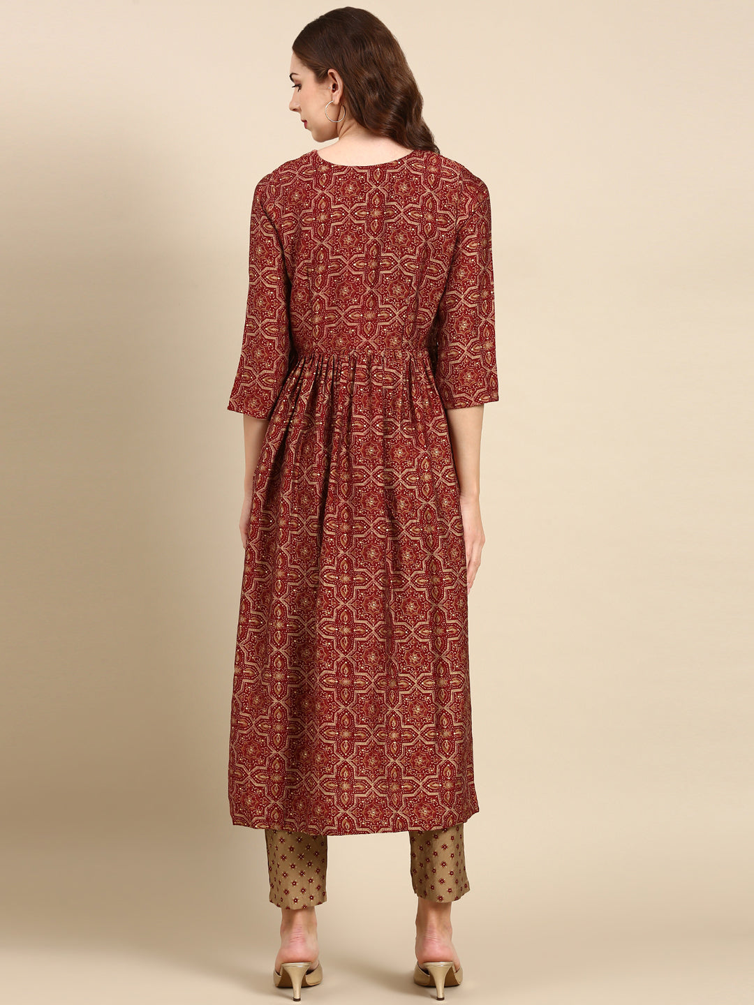 Women's Maroon Printed Kurta Set