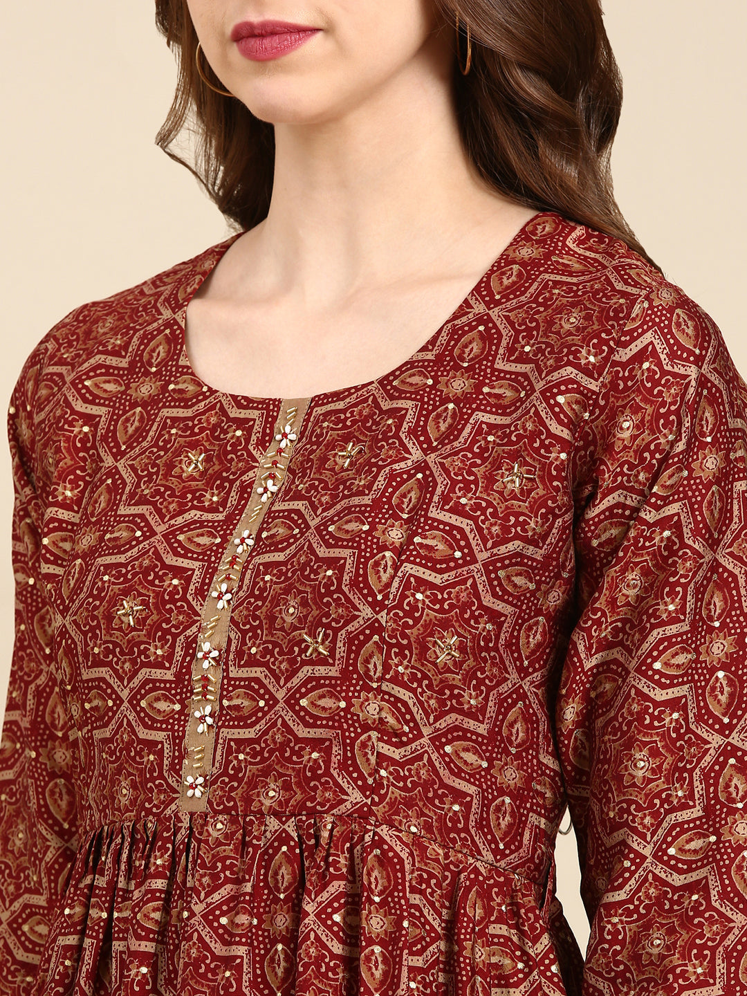 Women's Maroon Printed Kurta Set