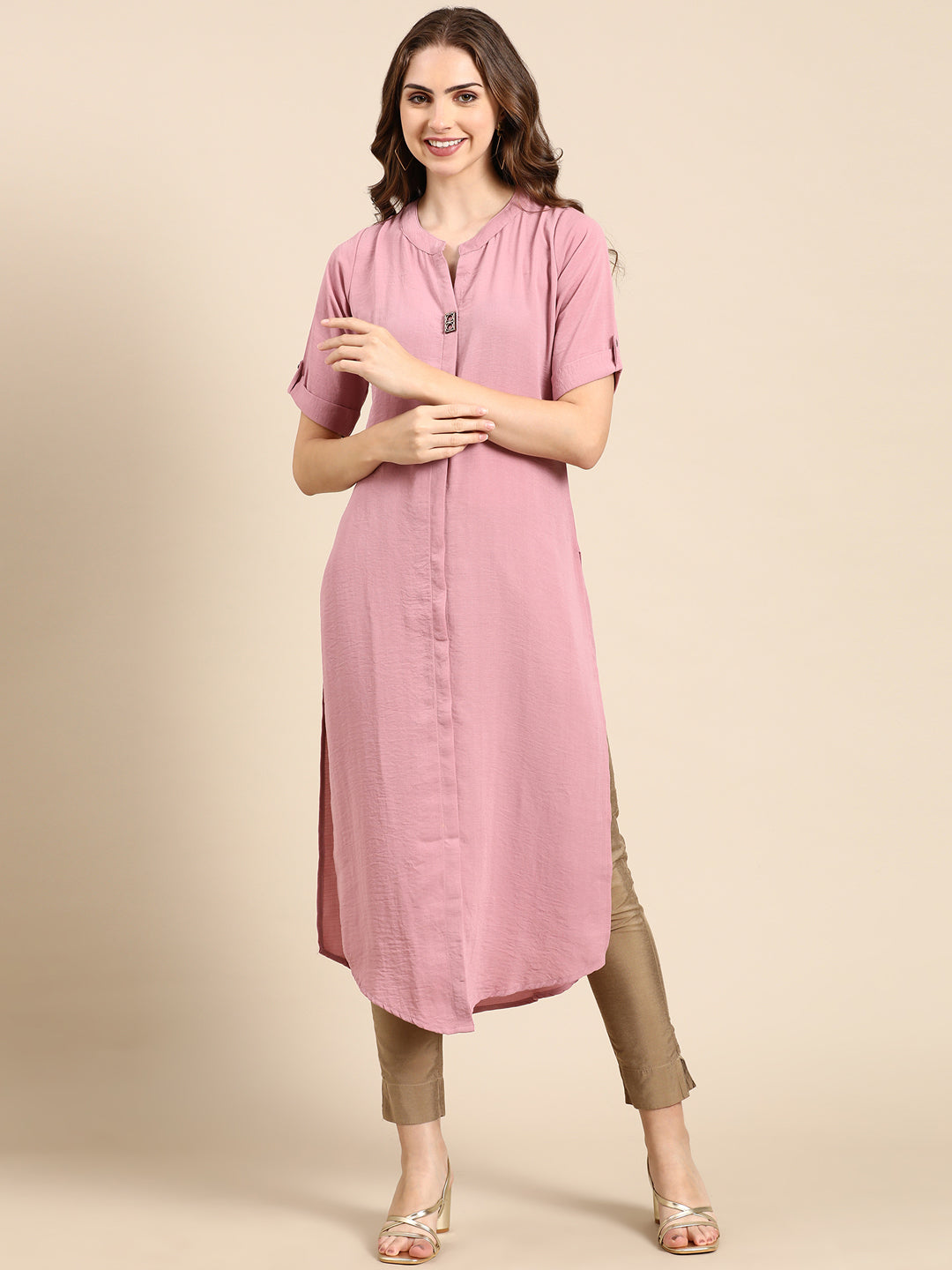 Women's Mauve Solid Straight Kurta