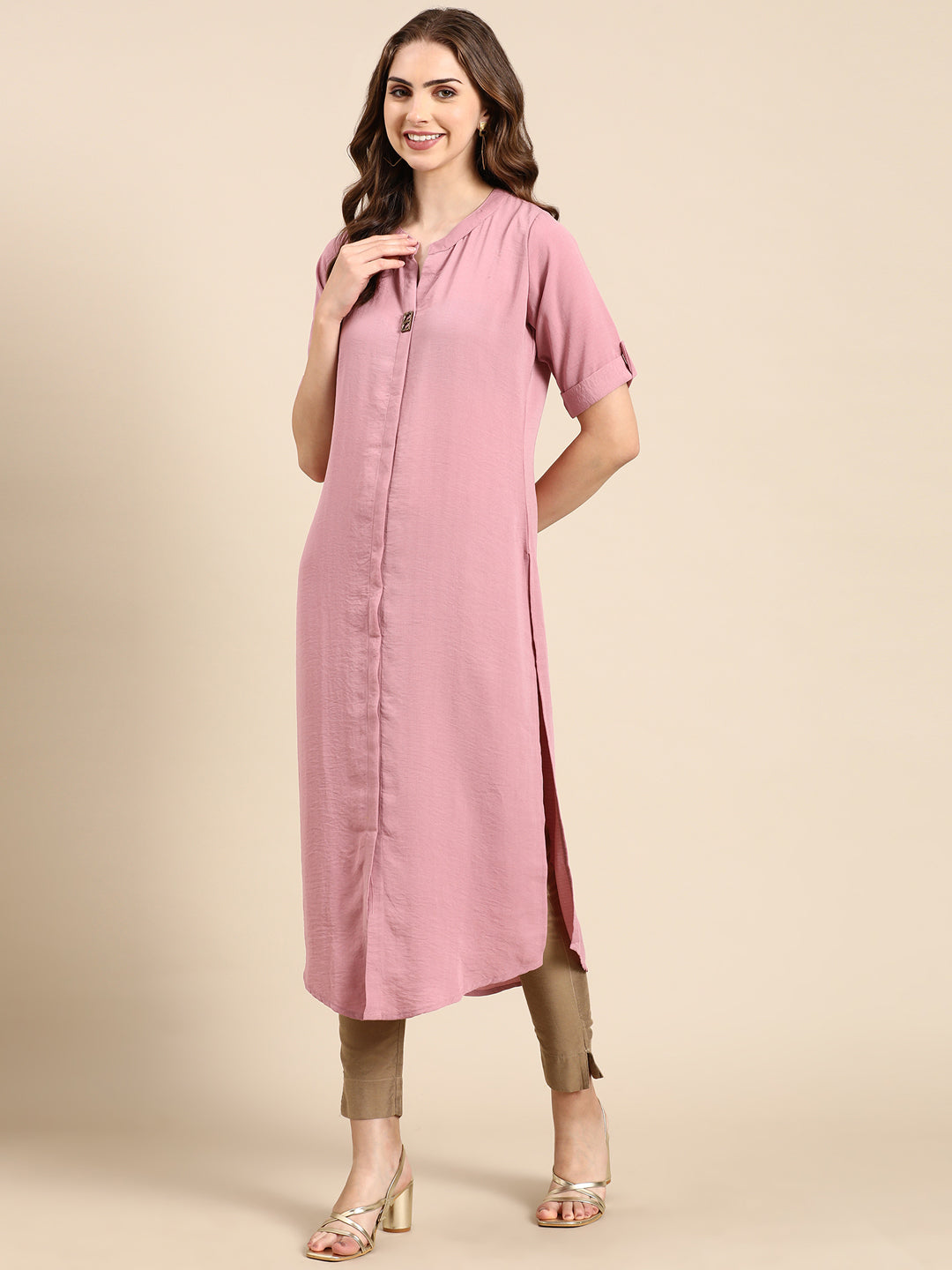 Women's Mauve Solid Straight Kurta