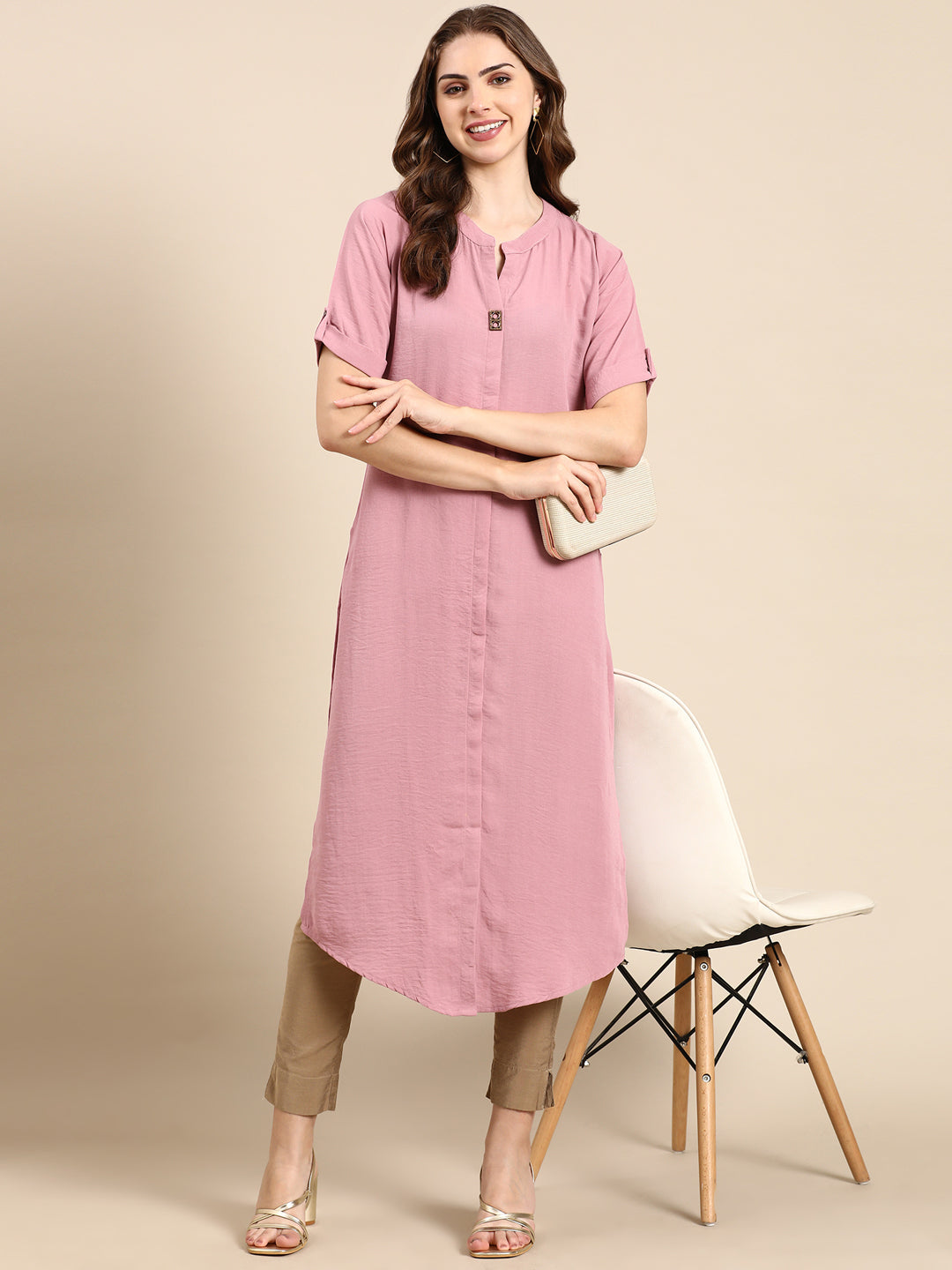 Women's Mauve Solid Straight Kurta