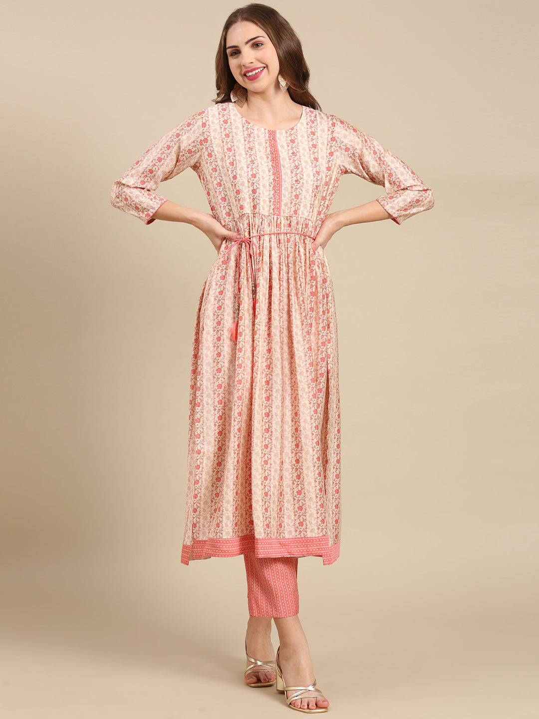 Women's Cream Printed Kurta Set