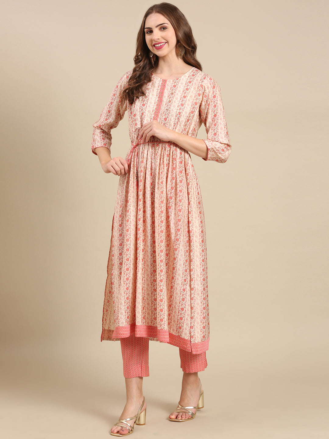 Women's Cream Printed Kurta Set