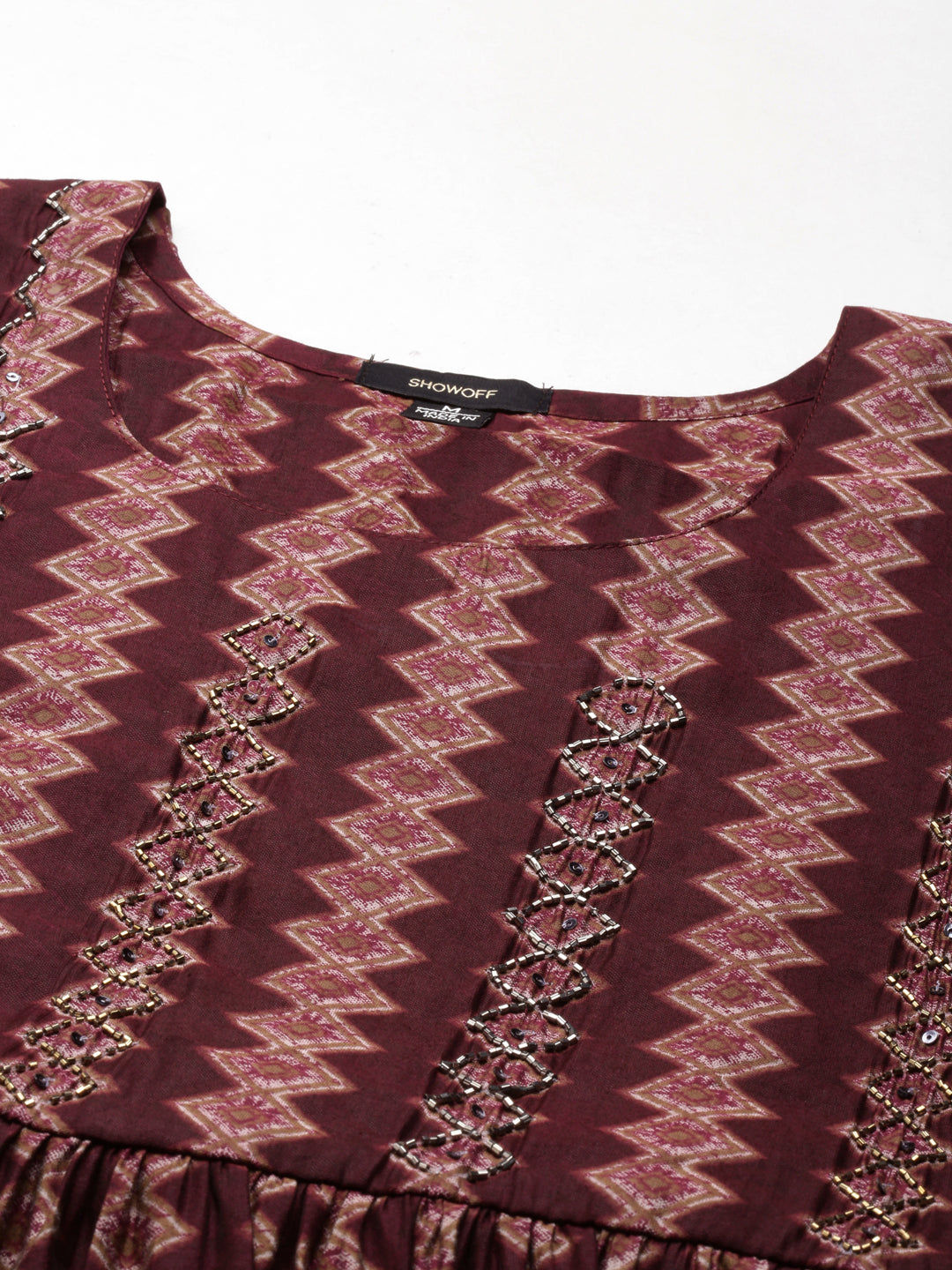 Women Burgundy Geometrical Straight Kurta