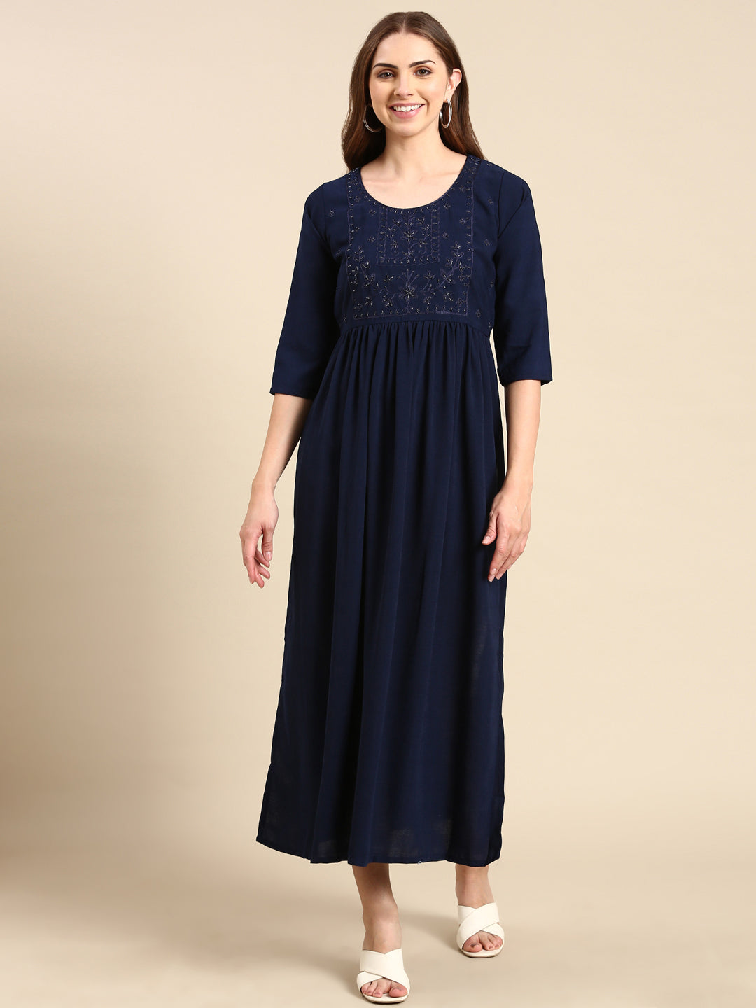 Women's Navy Blue Embellished Anarkali Kurta