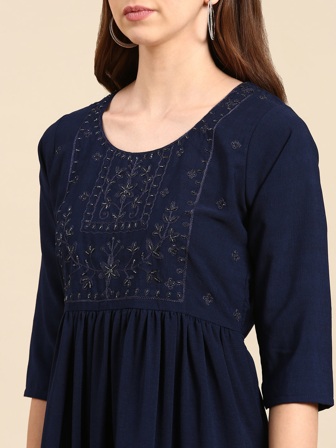 Women's Navy Blue Embellished Anarkali Kurta