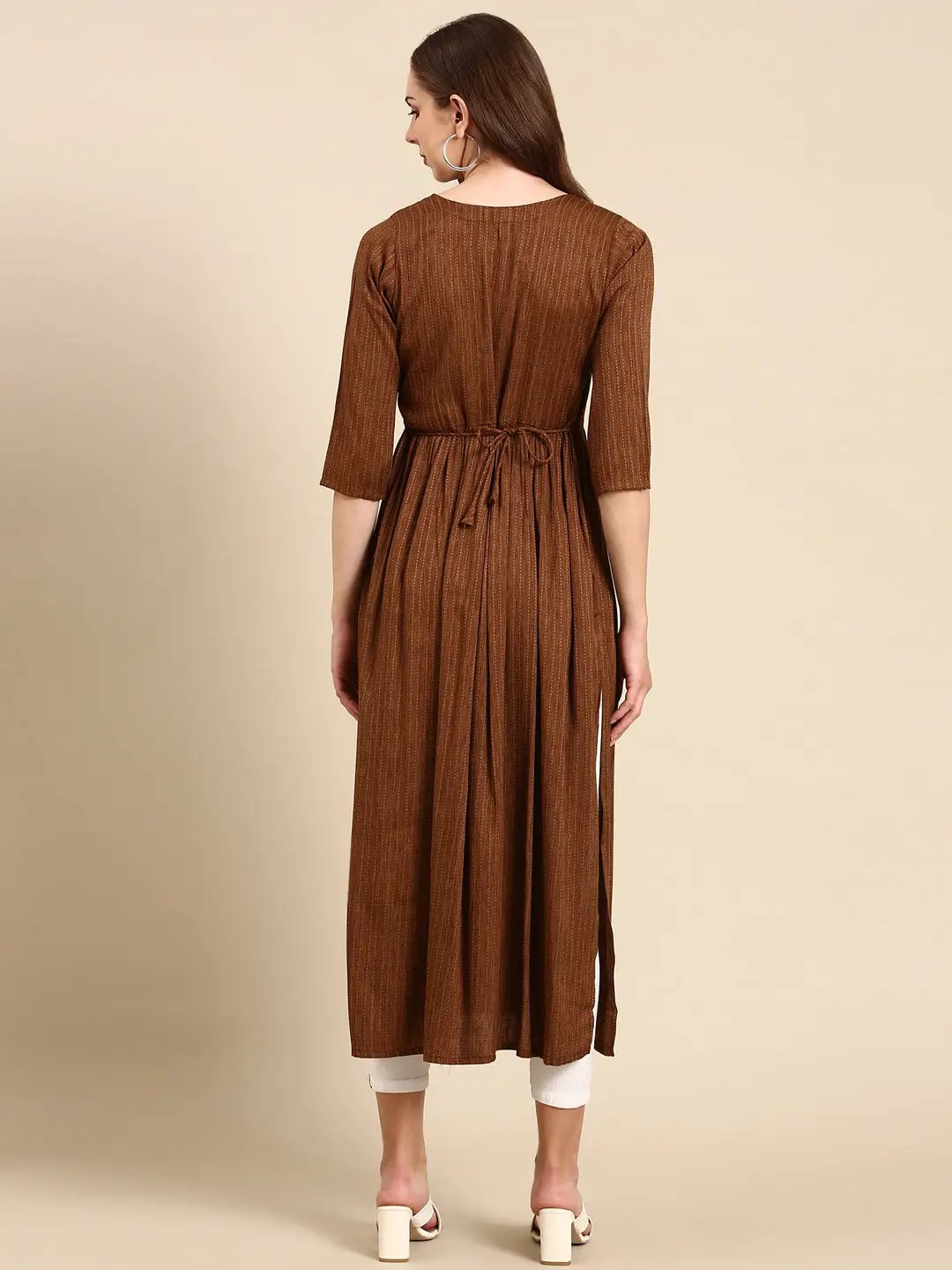 Women's Coffee Brown Embroidered Anarkali Kurta