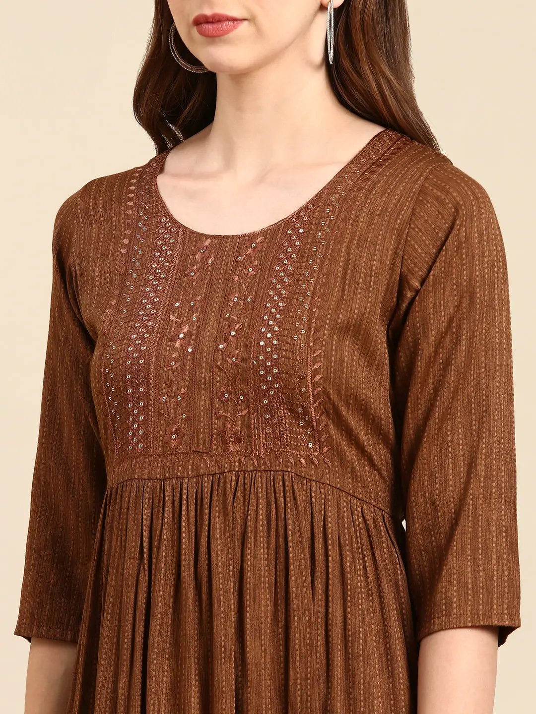 Women's Coffee Brown Embroidered Anarkali Kurta