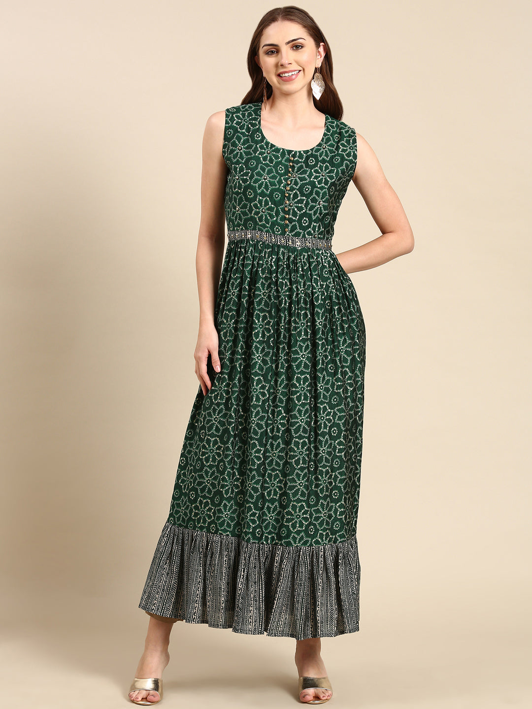 Women's Green Printed Anarkali Kurta