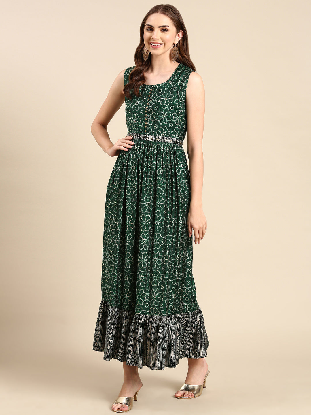 Women's Green Printed Anarkali Kurta