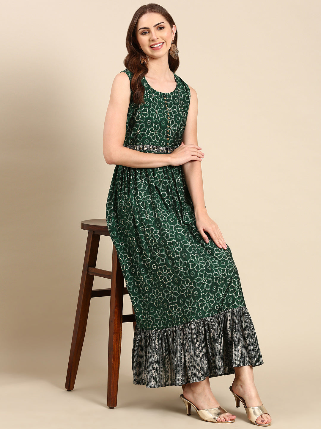 Women's Green Printed Anarkali Kurta