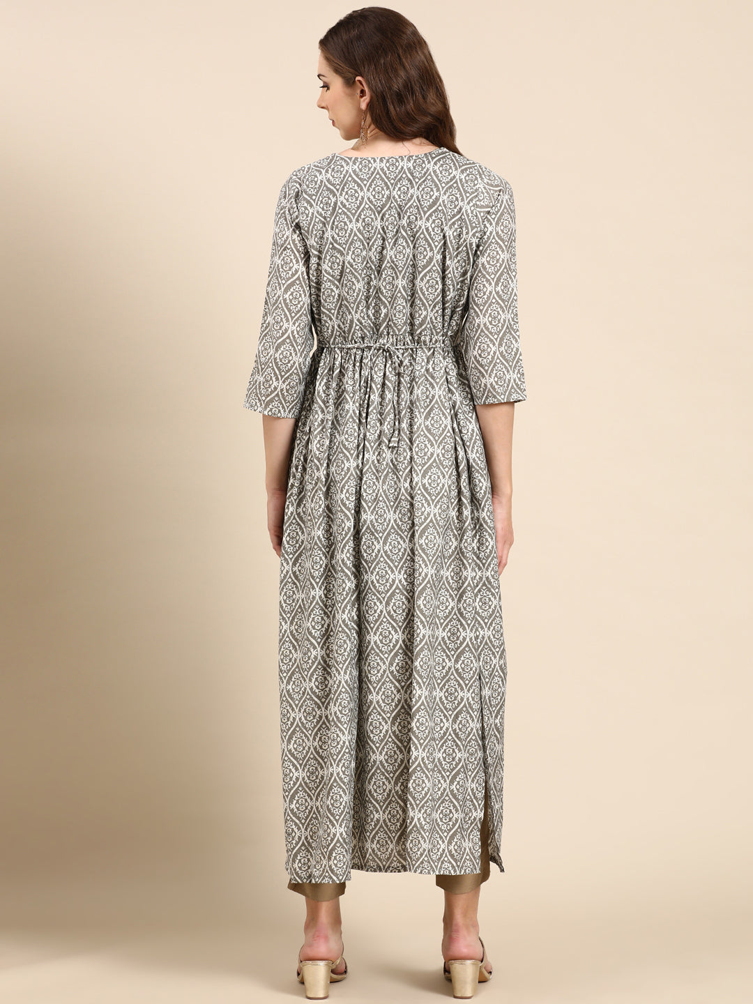 Women's Grey Printed Anarkali Kurta