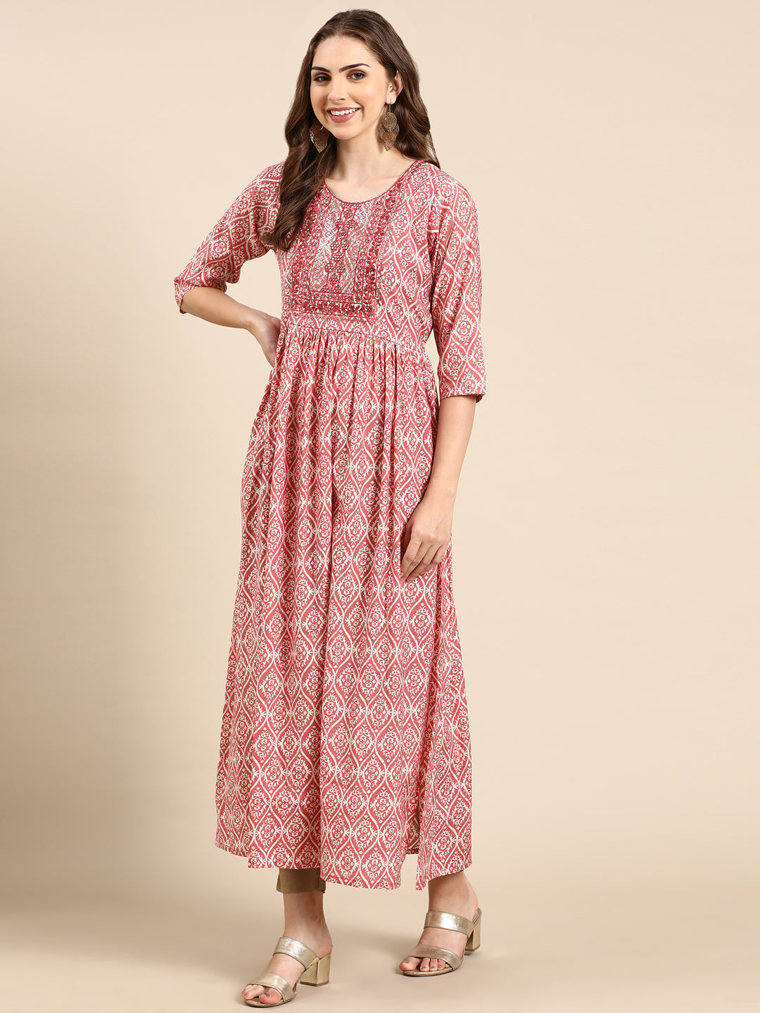 Women's Mauve Printed Anarkali Kurta