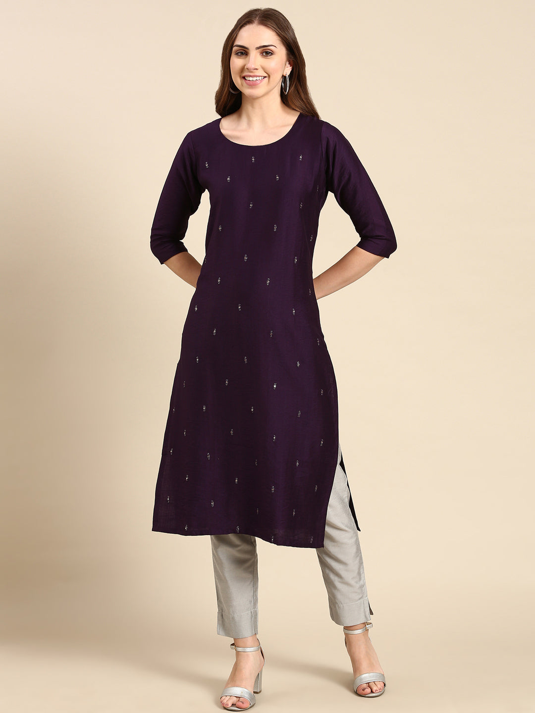 Women's Purple Solid Straight Kurta