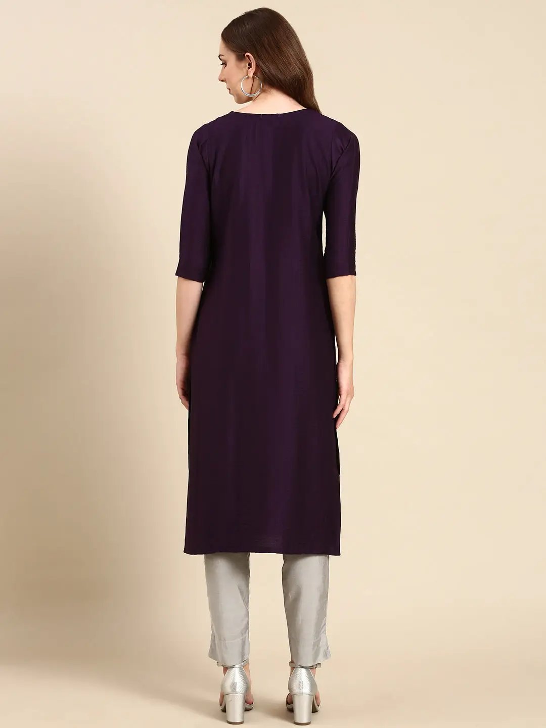Women's Purple Solid Straight Kurta