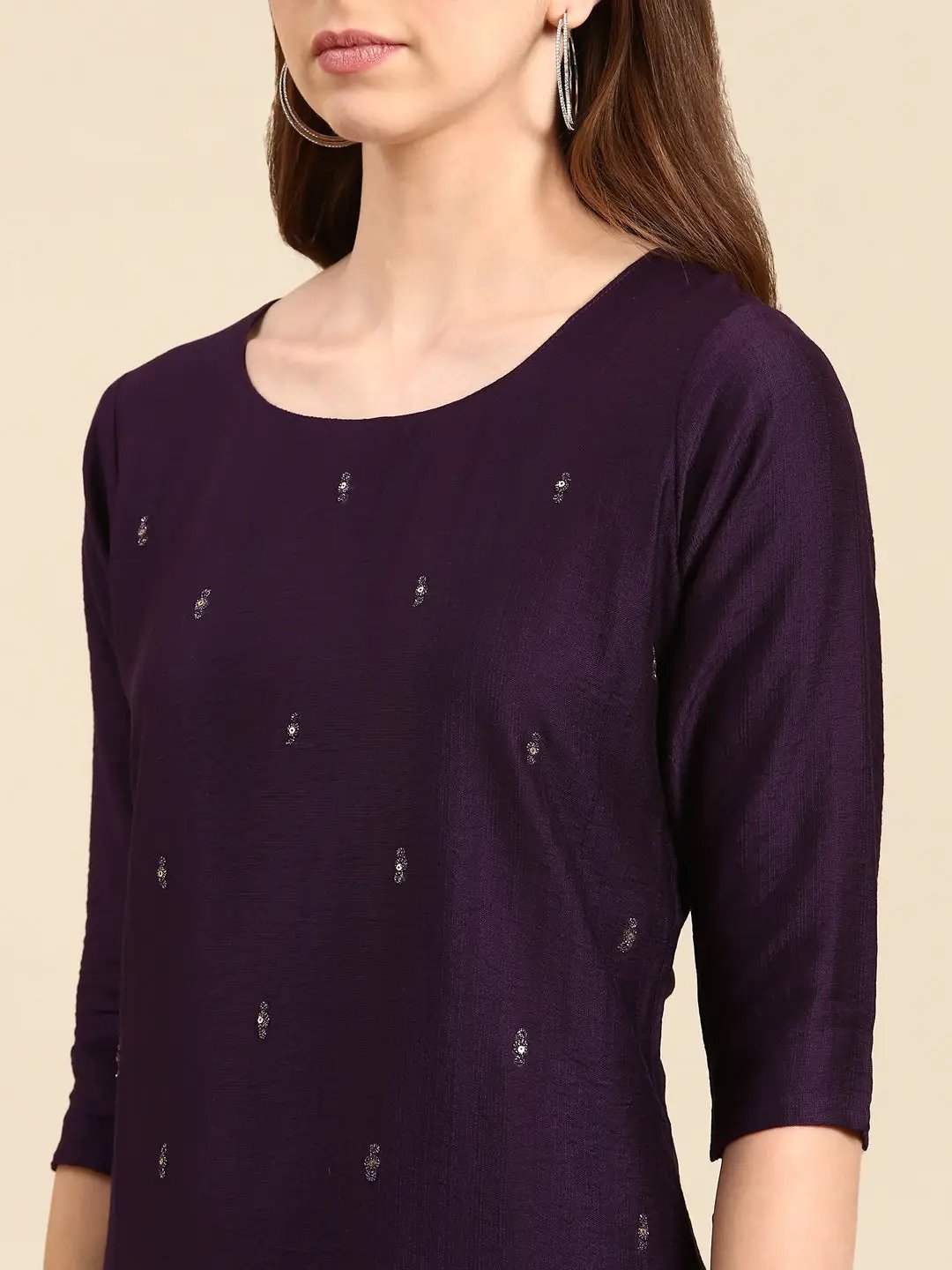 Women's Purple Solid Straight Kurta