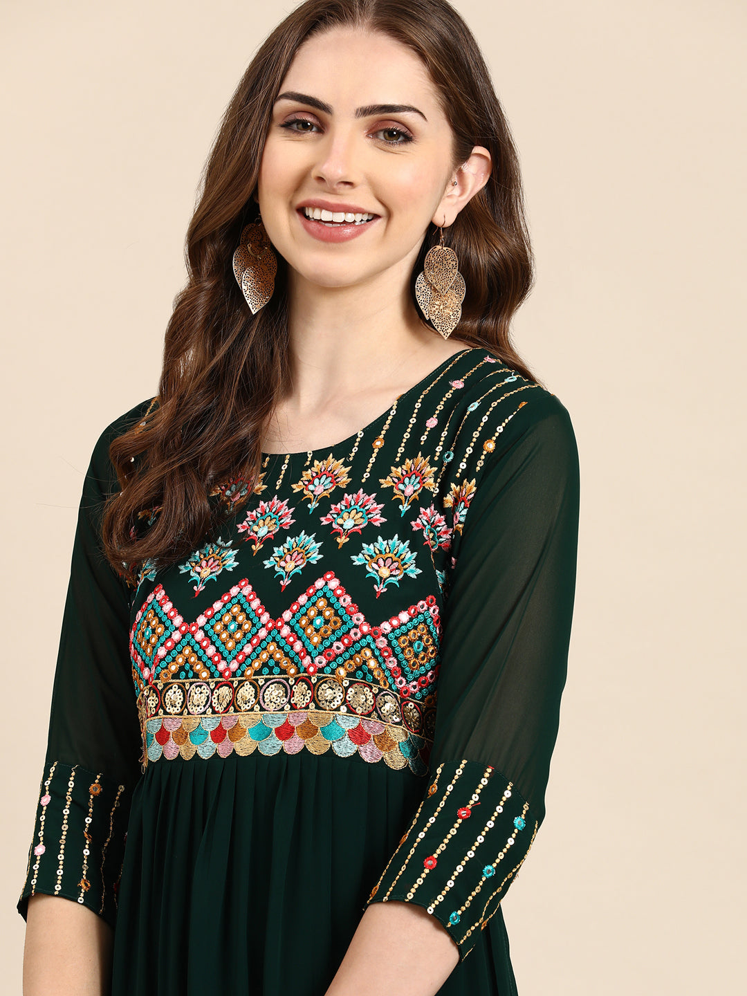 Women's Green Embellished Anarkali Kurta