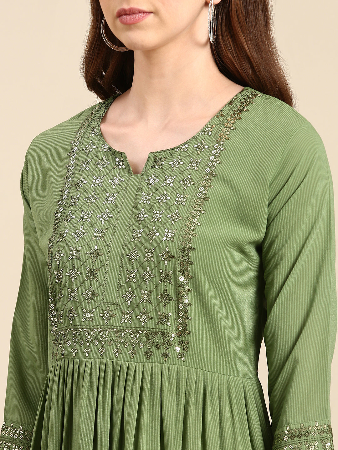 Women's Green Embellished Anarkali Kurta