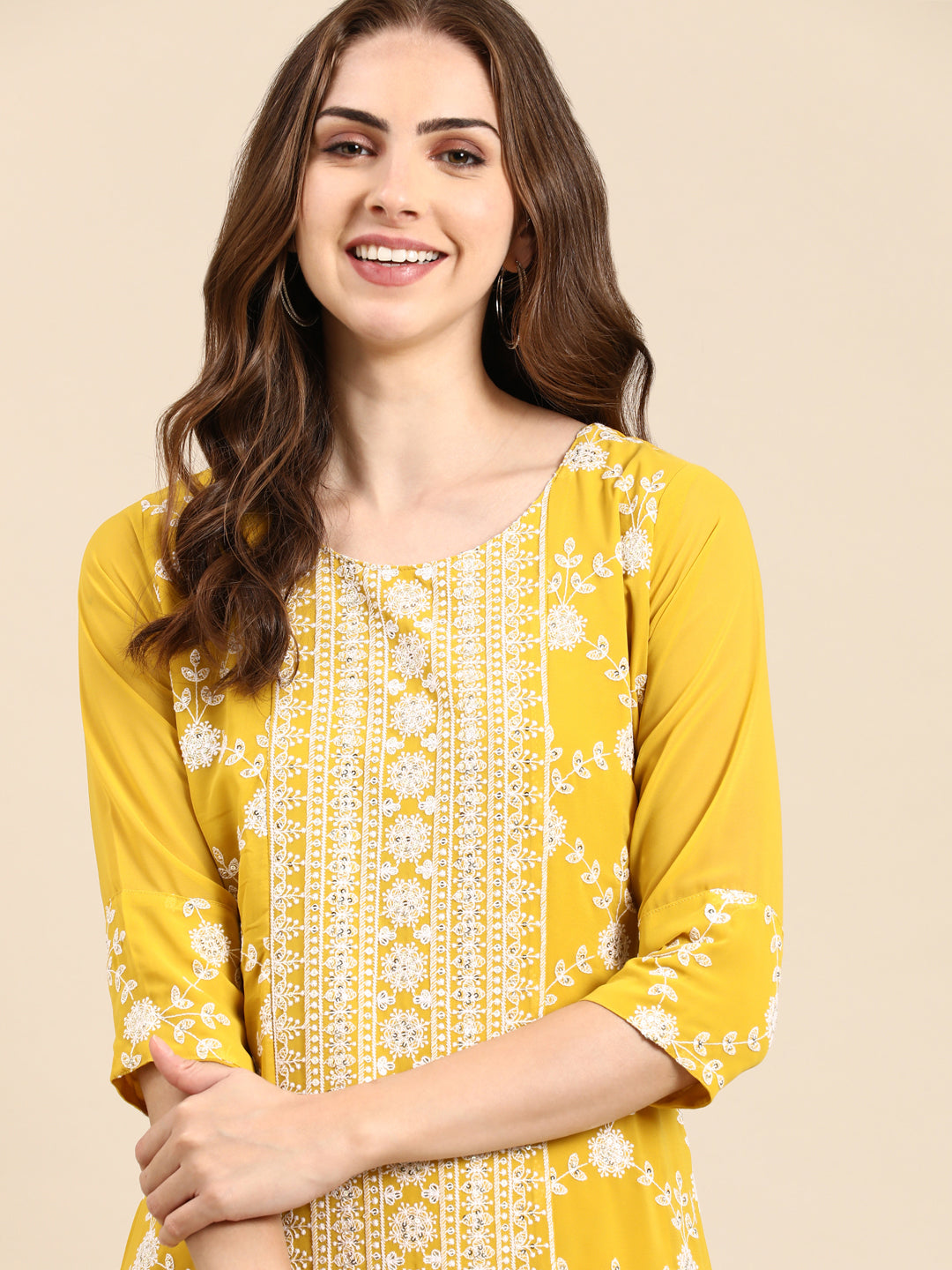 Women's Yellow Embellished Anarkali Kurta